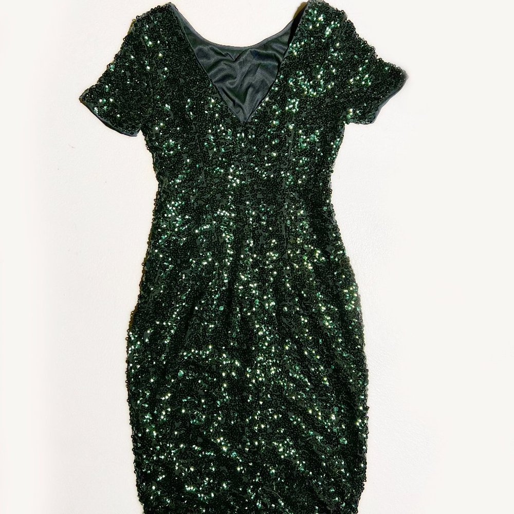 NWT Saved by the Dress Hunter Green Sequin Short Dress Size Small - Picture 5 of 6